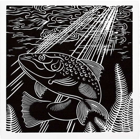 linogravure d'un poisson dans l'eau